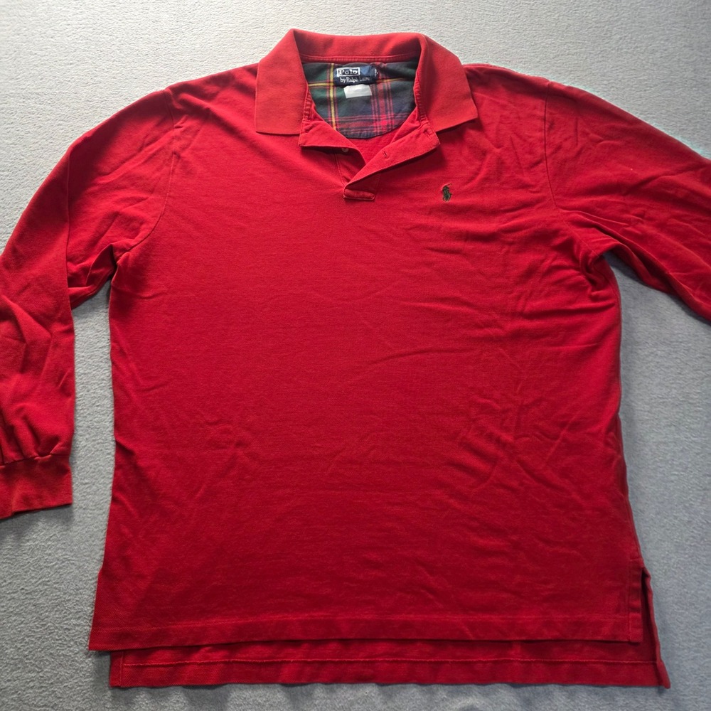 Polo Ralph Lauren Long Sleeve Polo Shirt Mens XL Red Plaid Collar Pony Cotton